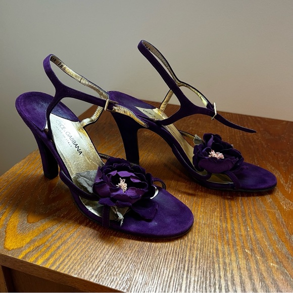 Dolce Gabanna violet suede heels shoes with flowers size US 6 EU 36,5 - Picture 4 of 9